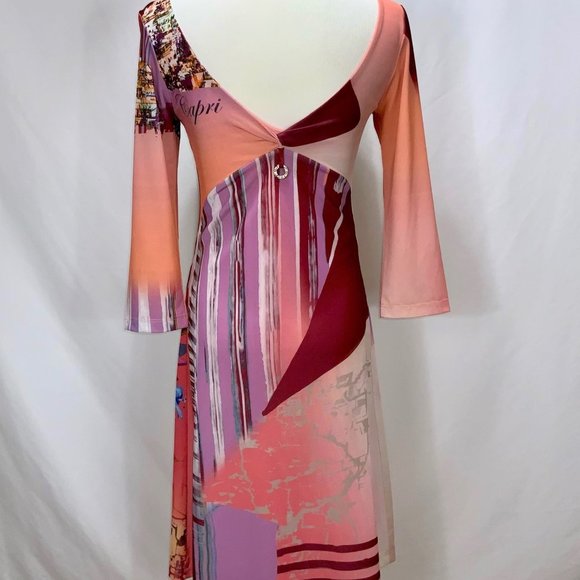 SAVE THE QUEEN Capri Print Jersey Knit 3/4 Sleeve Dress Sz S - Picture 7 of 15